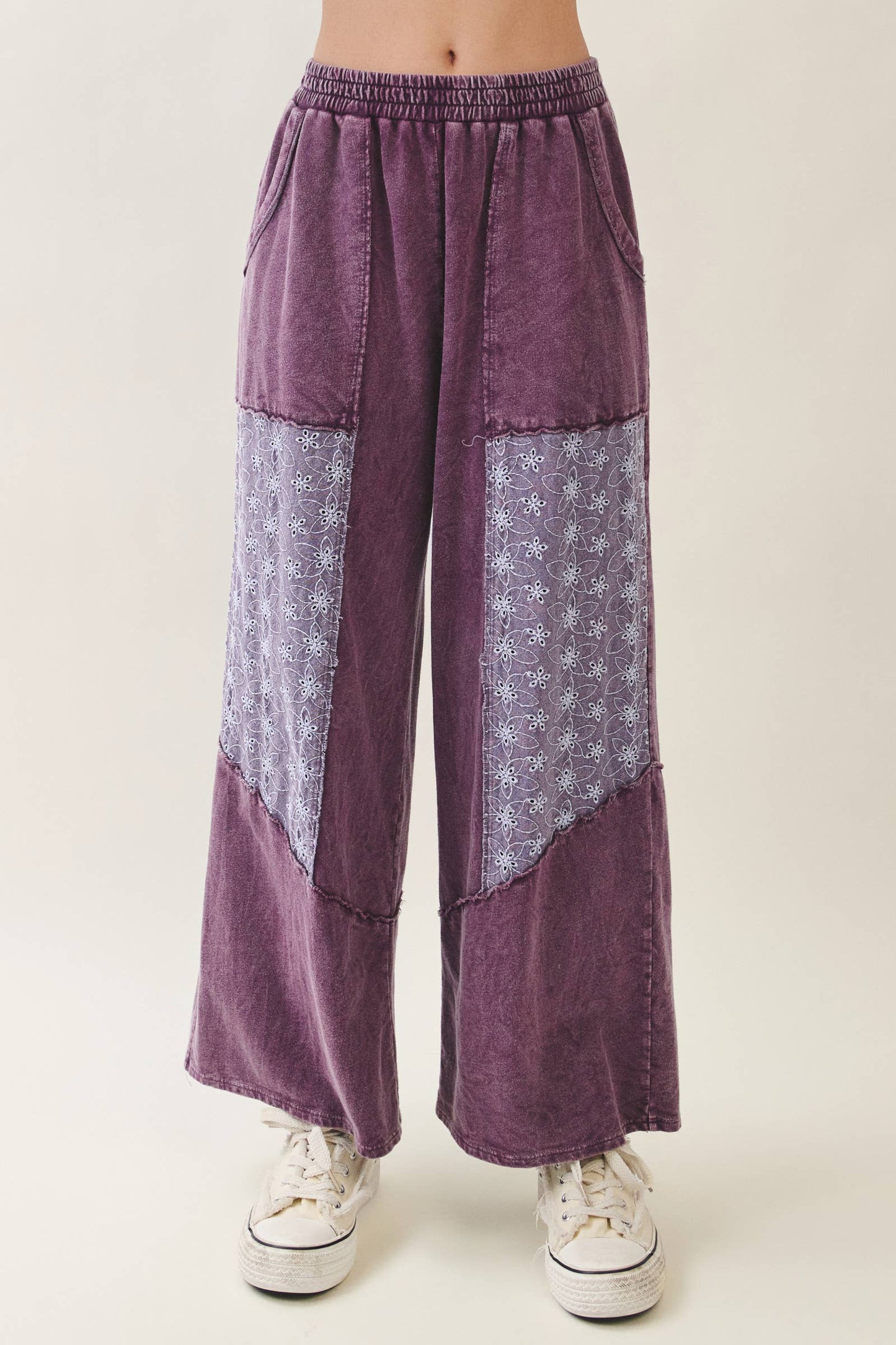 Mineral Washed Eyelet Lace Pants