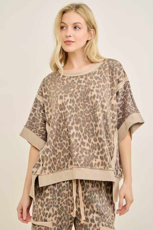 Leopard Terry Crewneck Top
