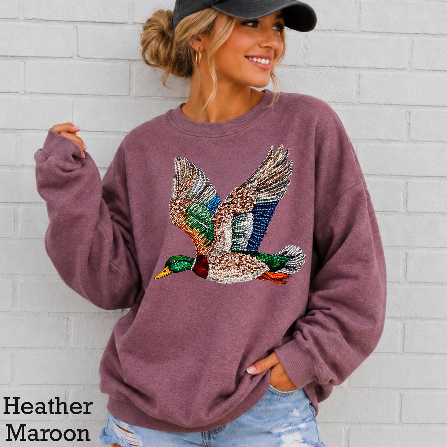 Mallard Duck Faux Rhinestone Sweatshirt