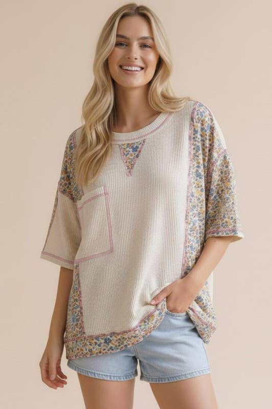 Floral Color Block Plus Top
