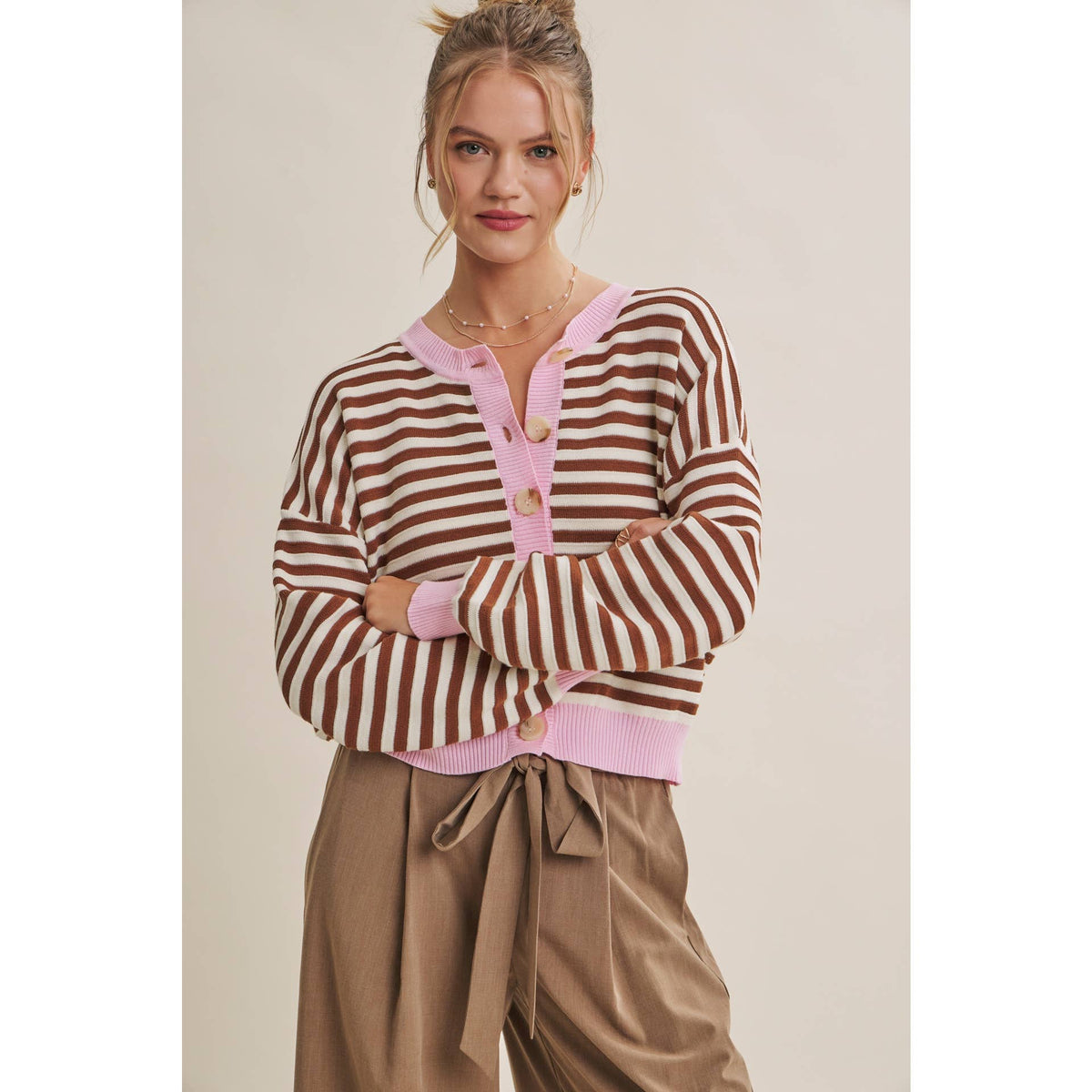 Pink Latte Stripe Cardigan
