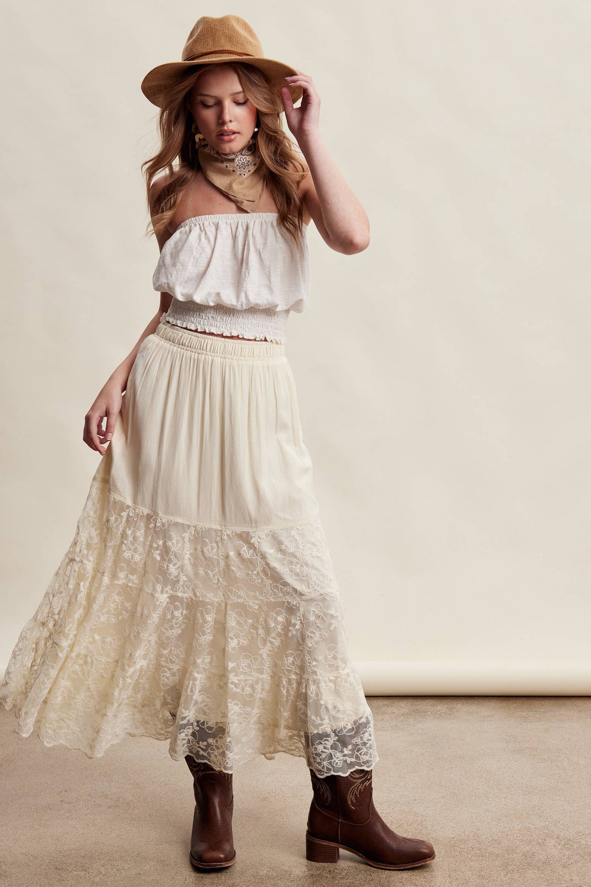 Lace Tiered Maxi Skirt