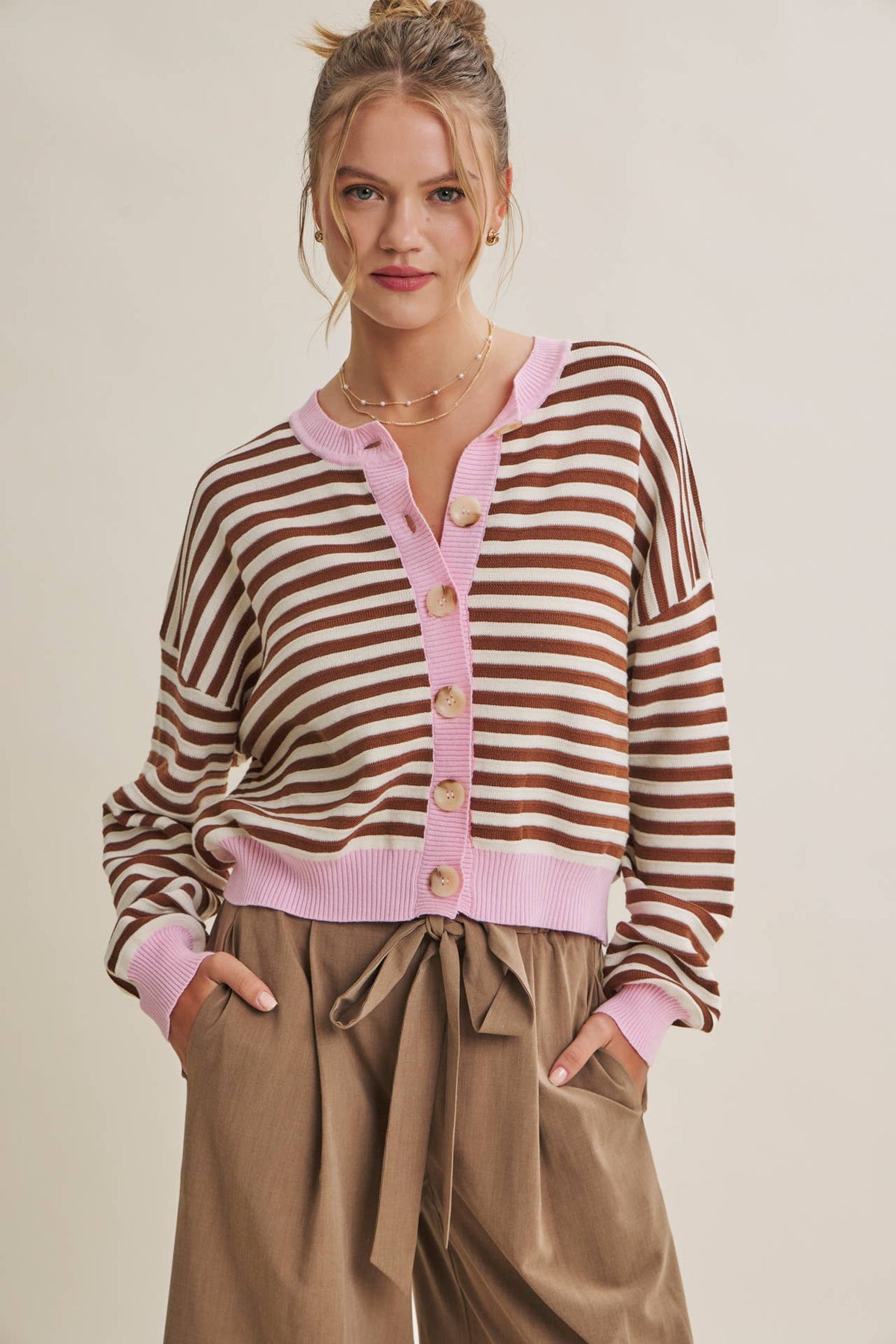 Pink Latte Stripe Cardigan