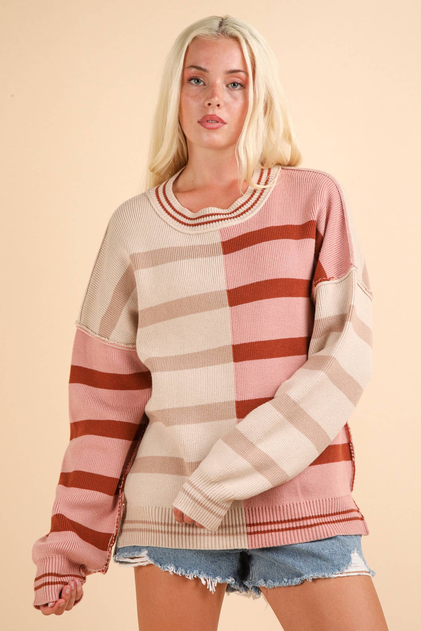 Avery Color Block Striped Sweater