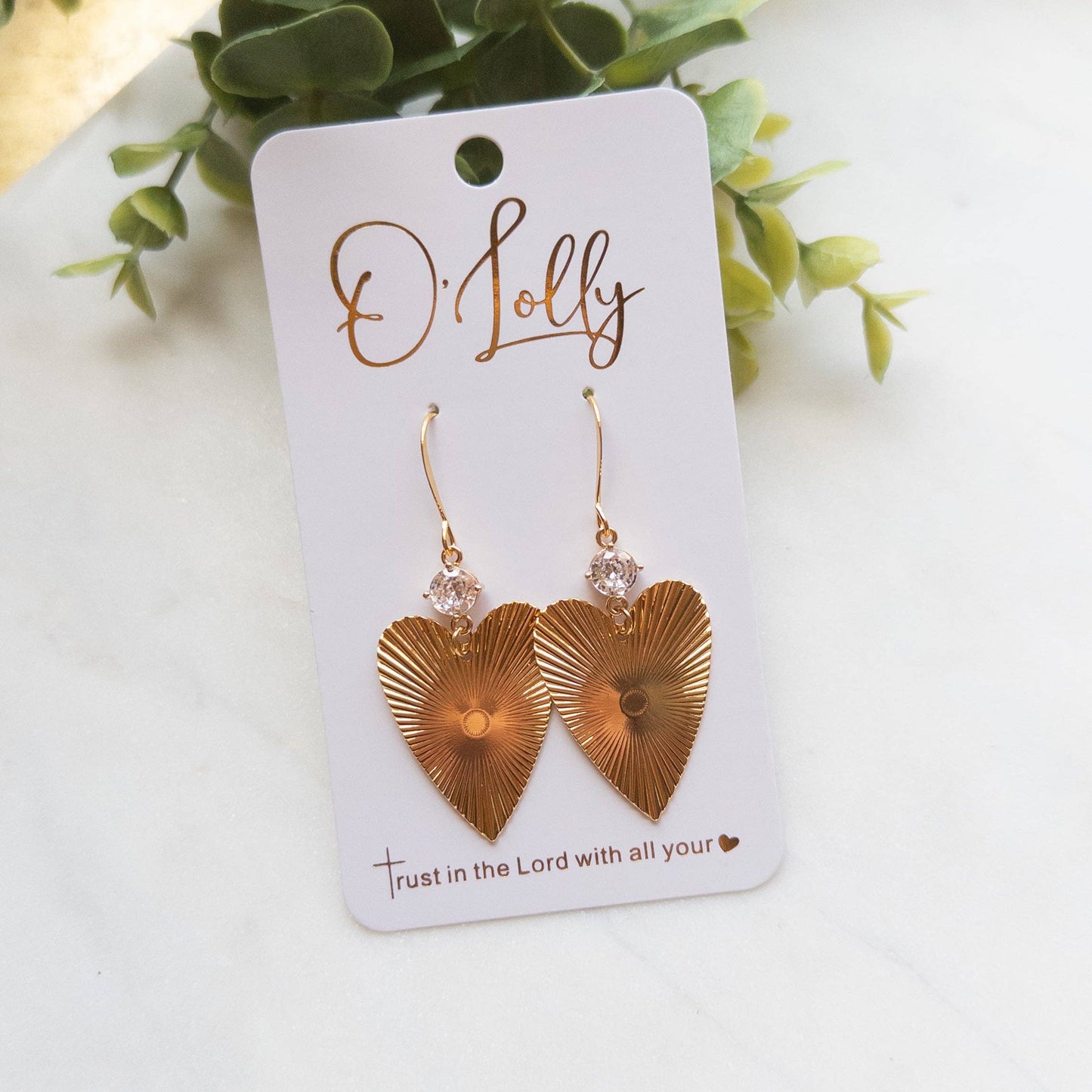 Gold Heart Dangle w CZ Earring