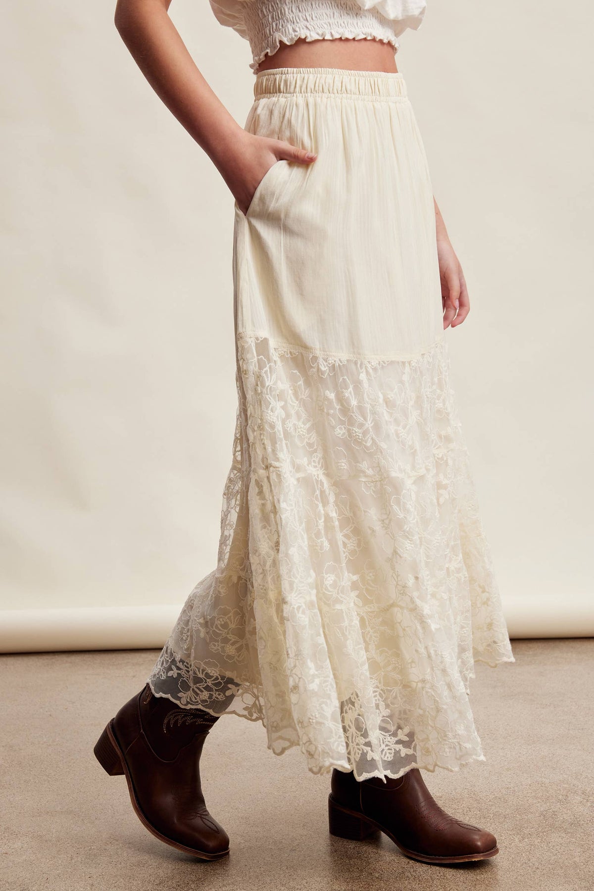 Lace Tiered Maxi Skirt