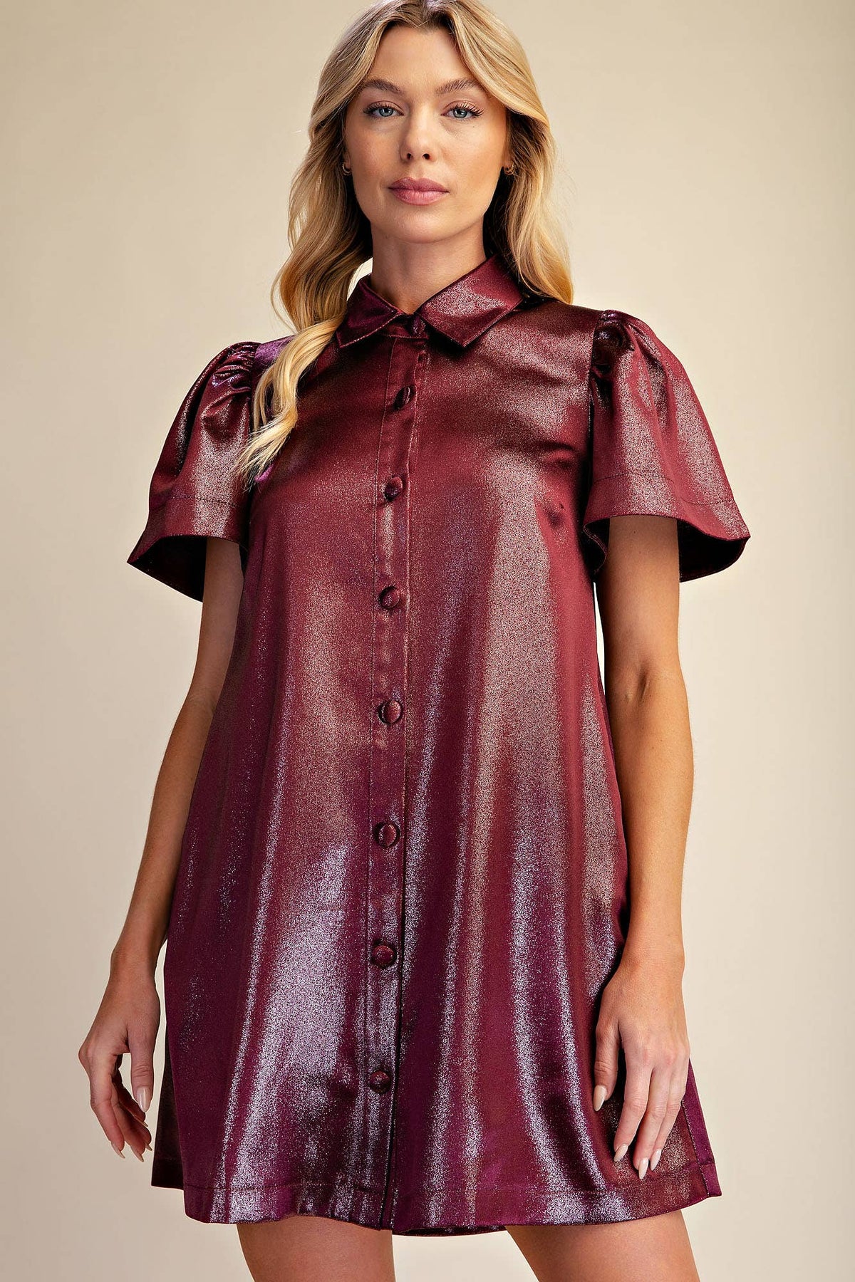 Metallic Button Up Shimmer Dress