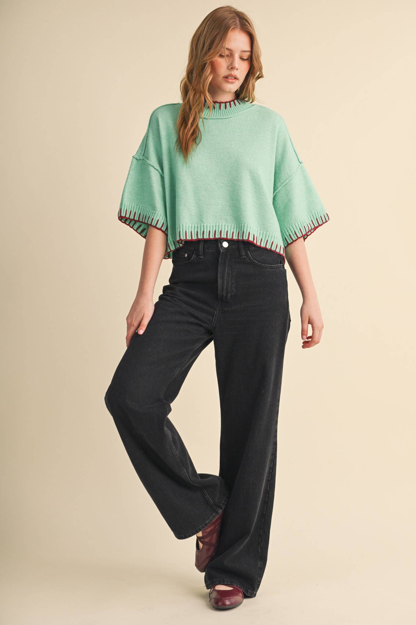Marley Blanket Stitch Short Sleeve Sweater