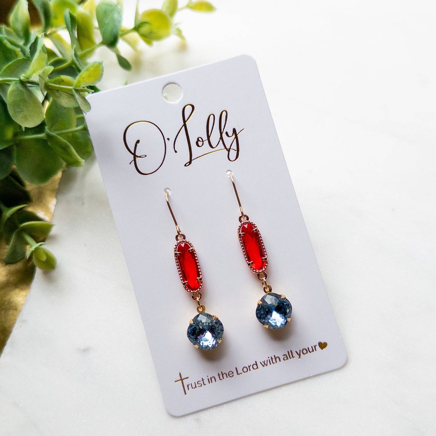 Red & Blue Crystal Drop Earrings