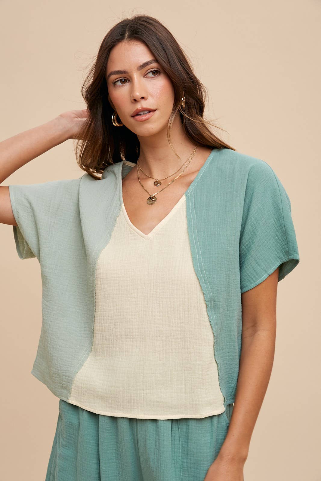 Summer Color Block Gauze Top