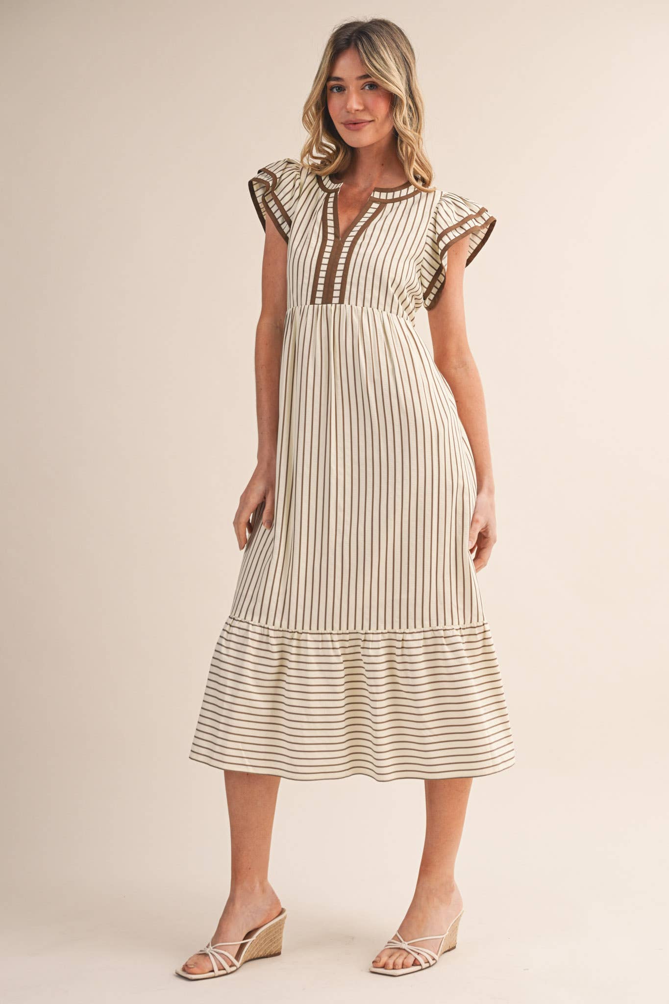 Maddi Striped Flutter Sleeve Midi