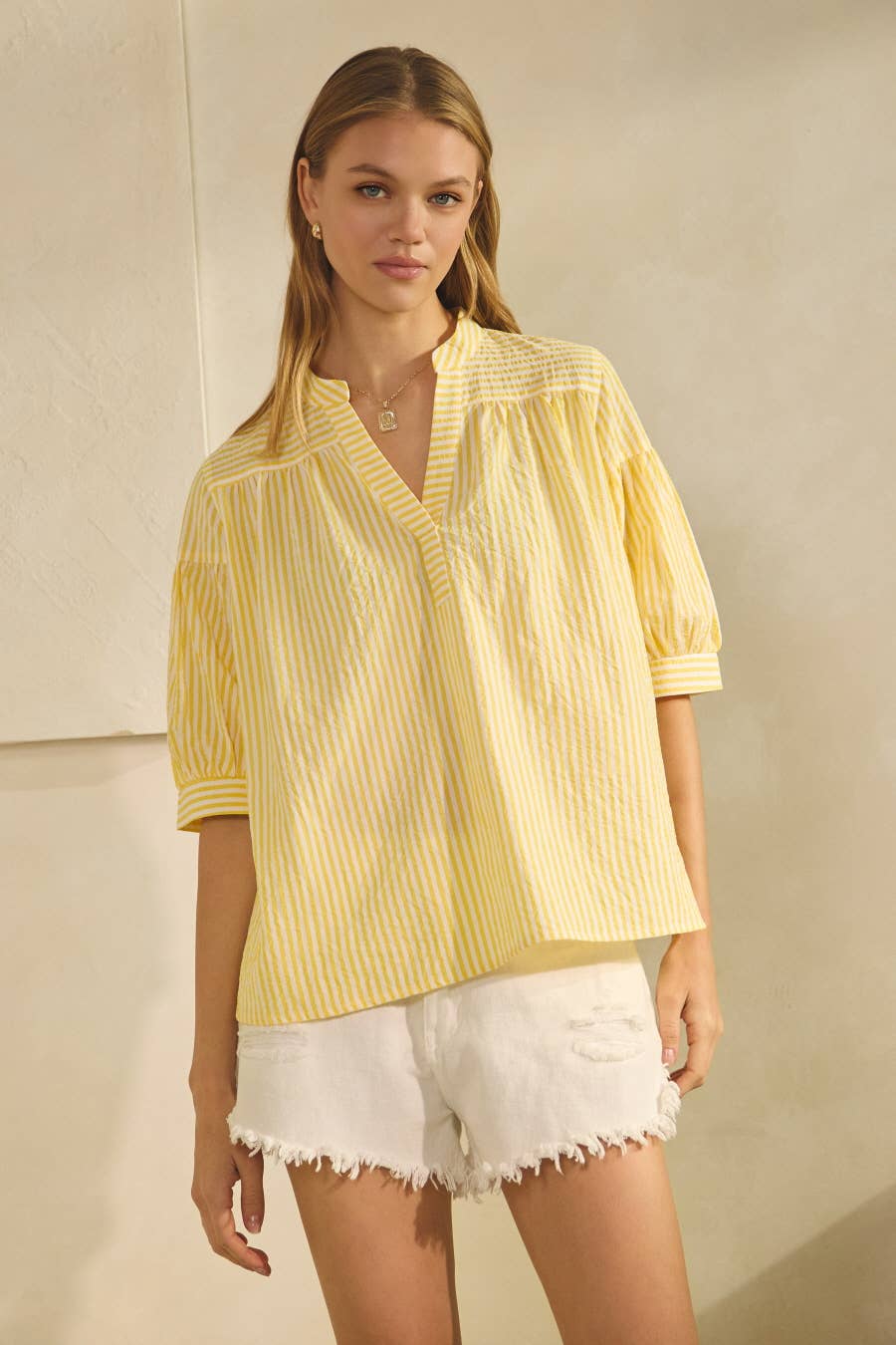 Jolie Striped Split Neck Top