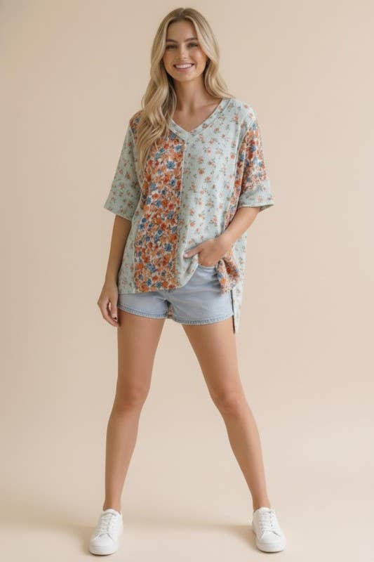 Floral Color Block Top