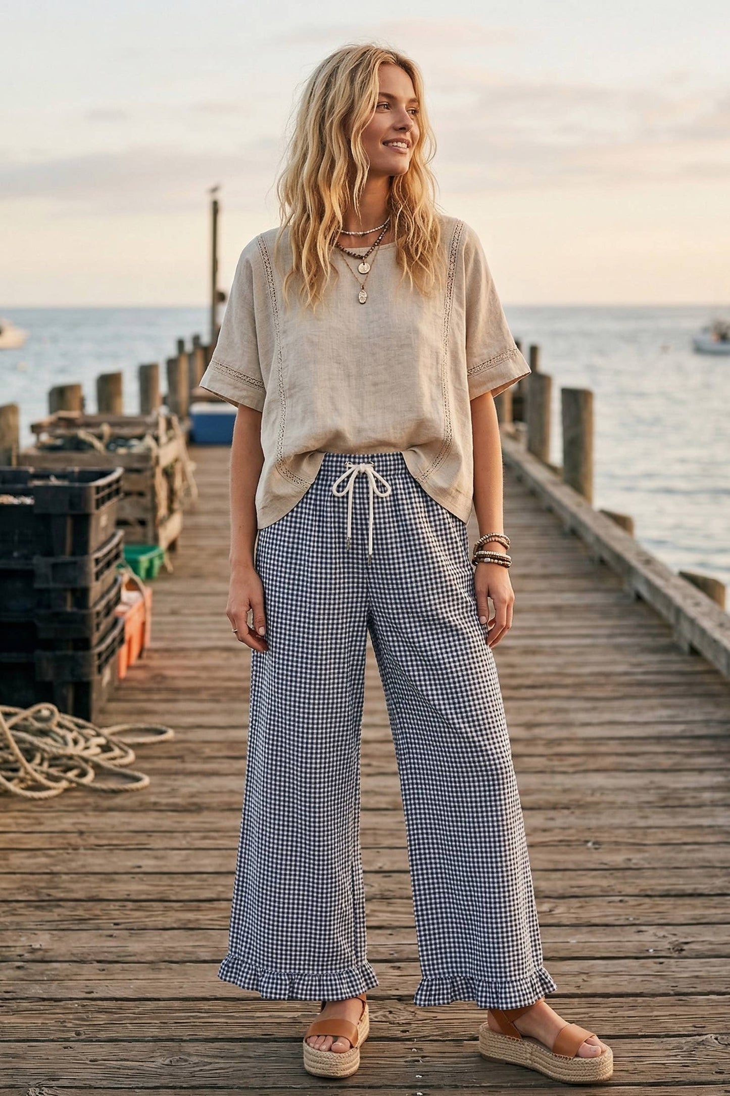Gingham Drawstring Pants