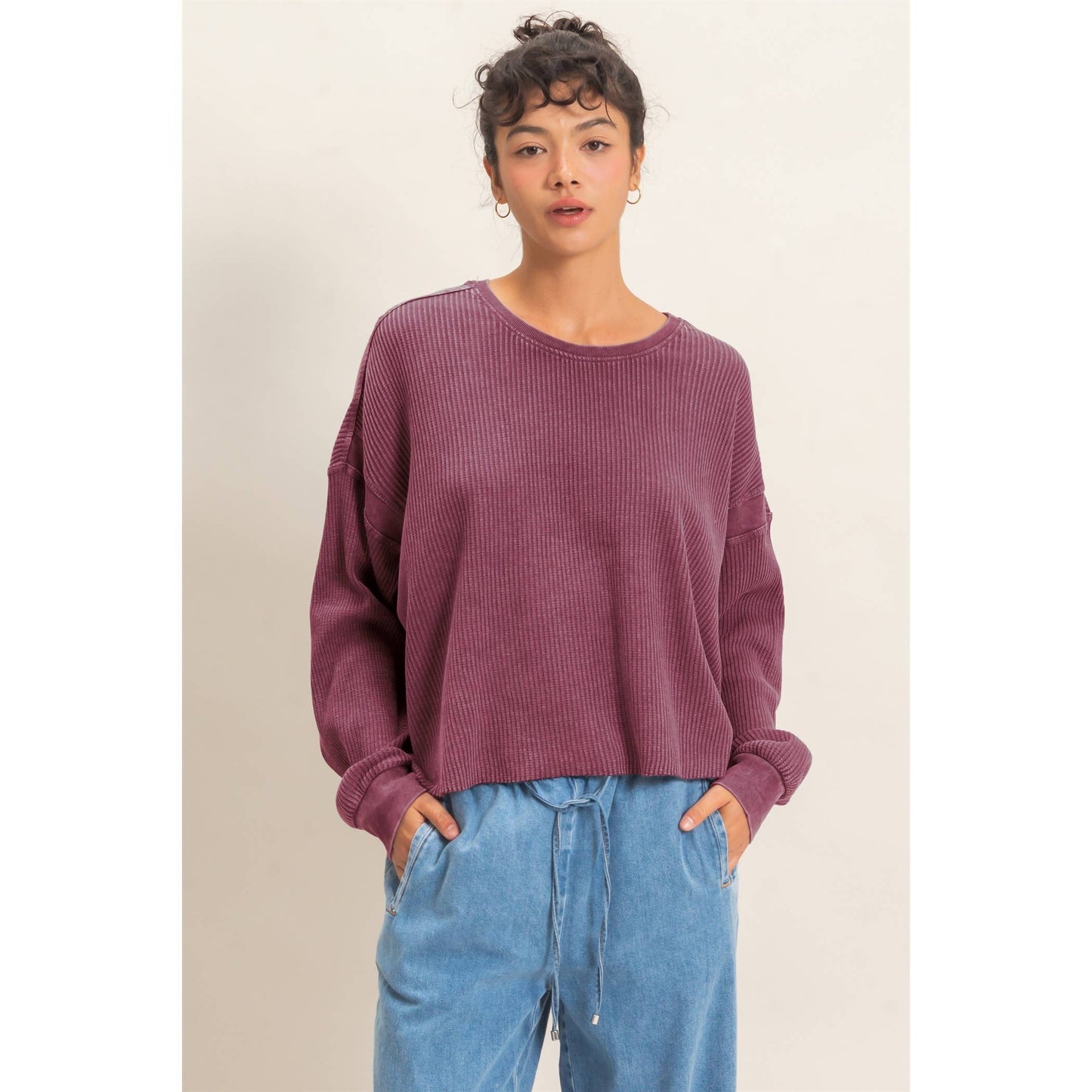 Mineral Wash Waffle Open Back Top