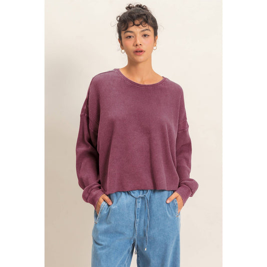 Mineral Wash Waffle Open Back Top