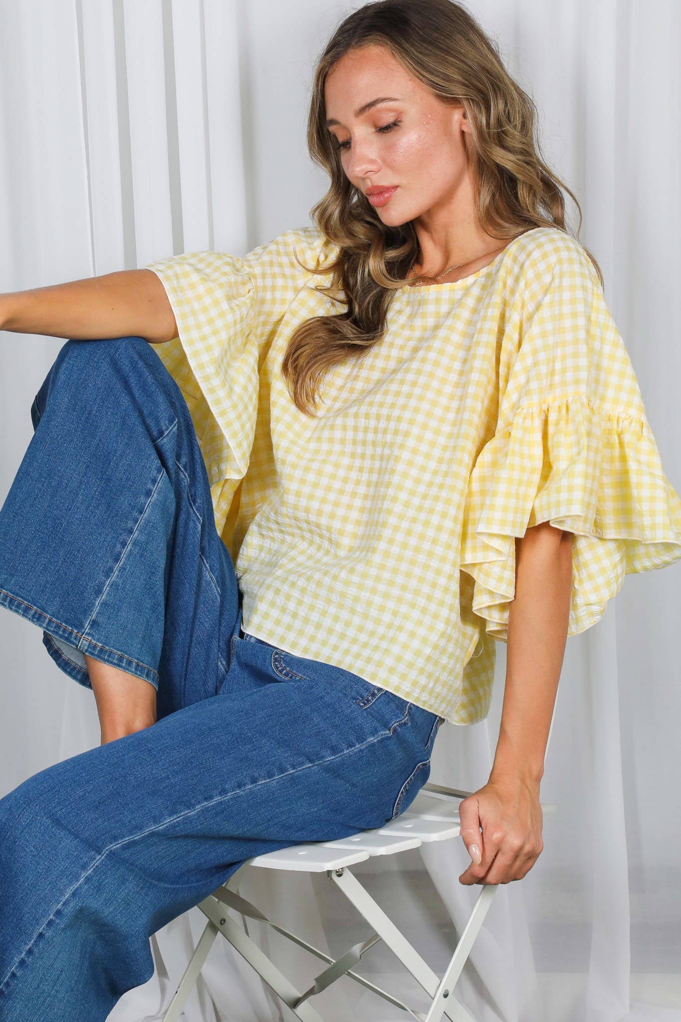 Ruffle Sleeve Flowy Gingham Top