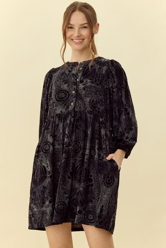 Toni Velvet Jacquard Dress with Pockets