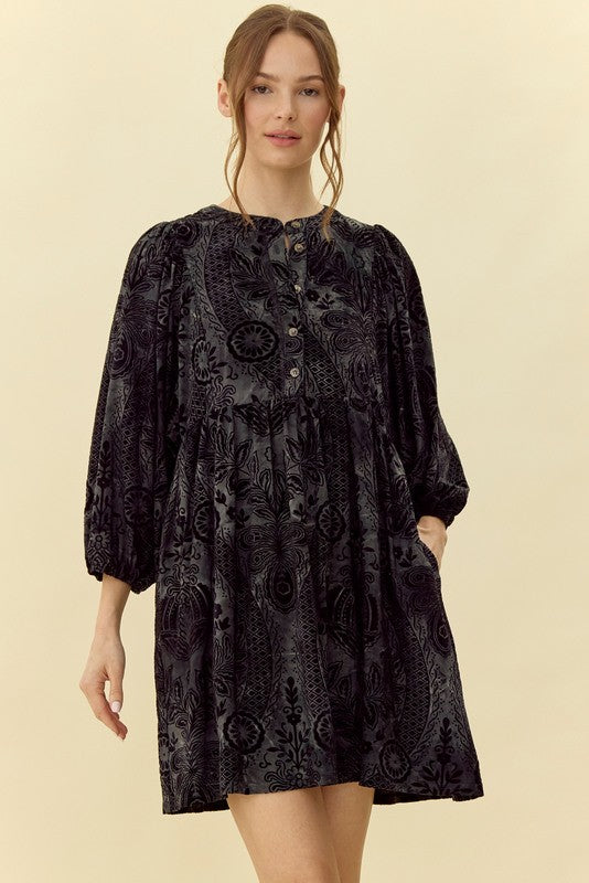 Toni Velvet Jacquard Dress with Pockets