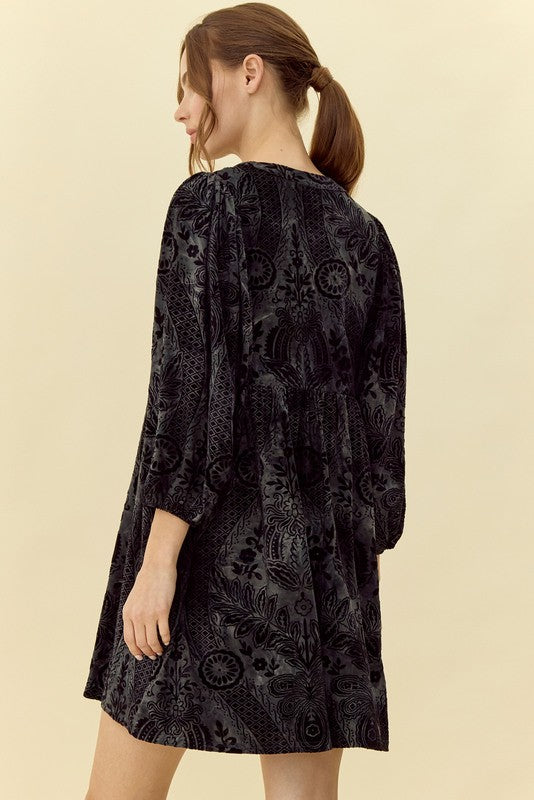 Toni Velvet Jacquard Dress with Pockets