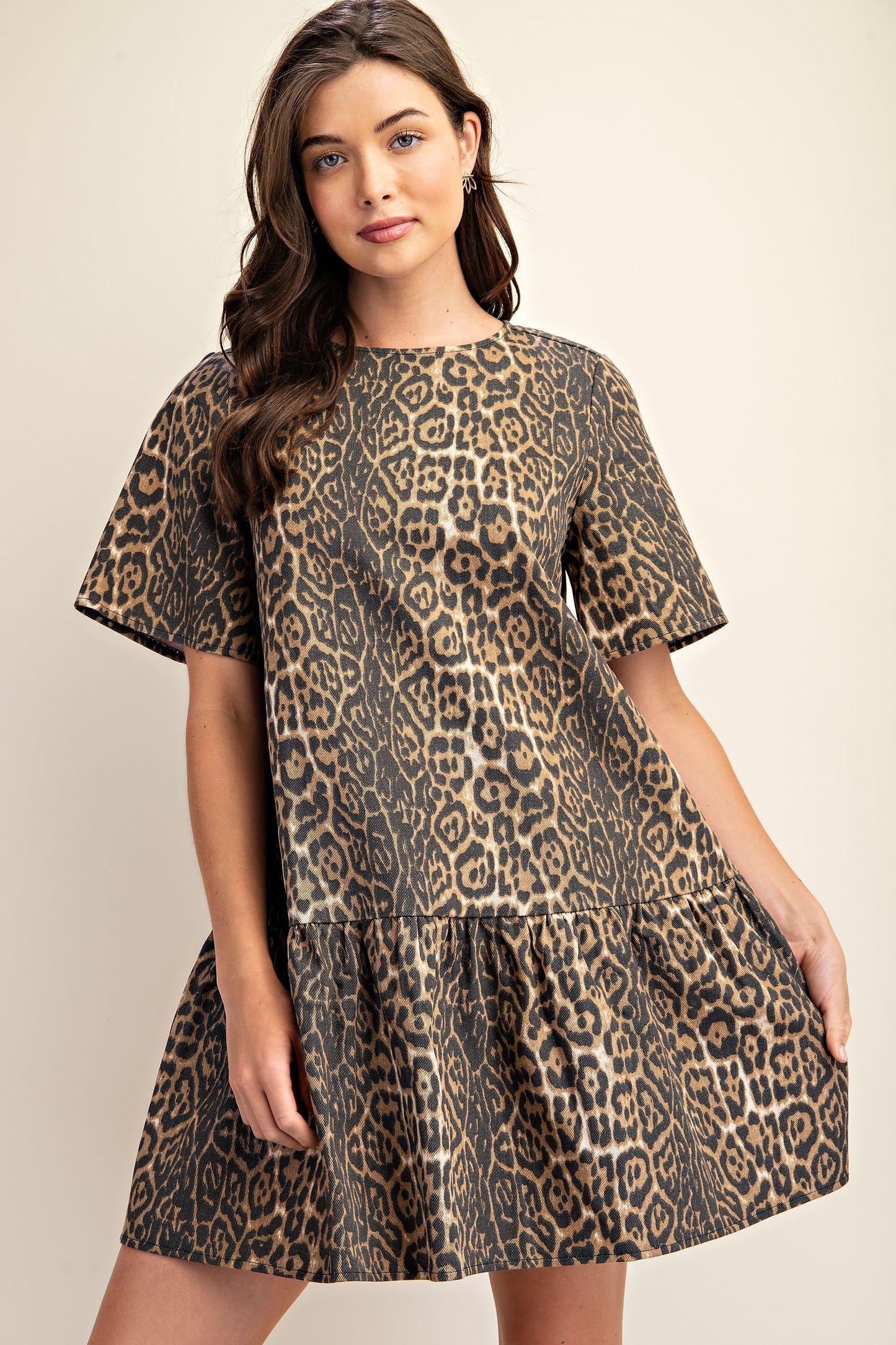 Breana Leopard Print Baby Doll Dress