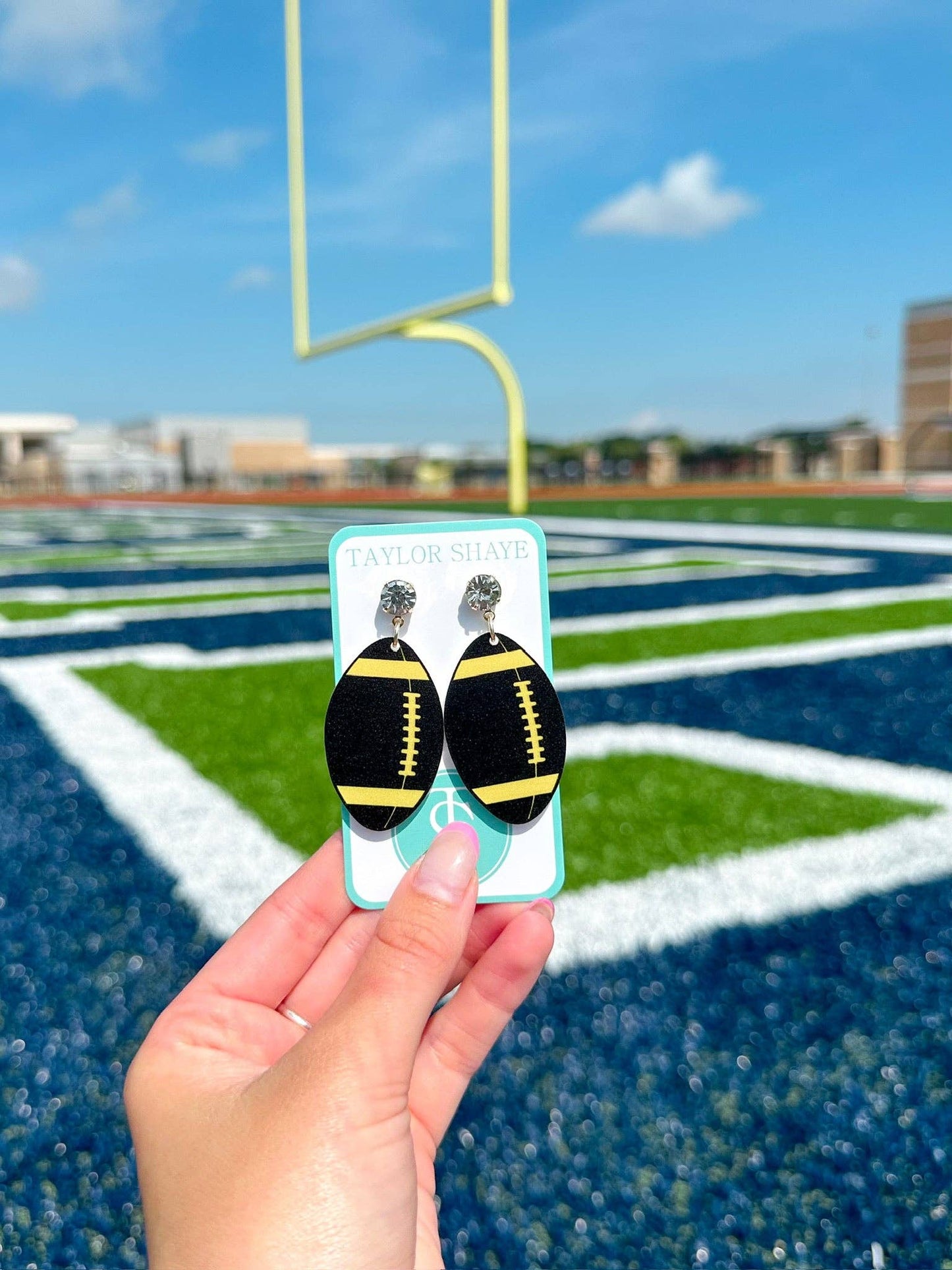 Black and Gold Acrylic Football Earrings