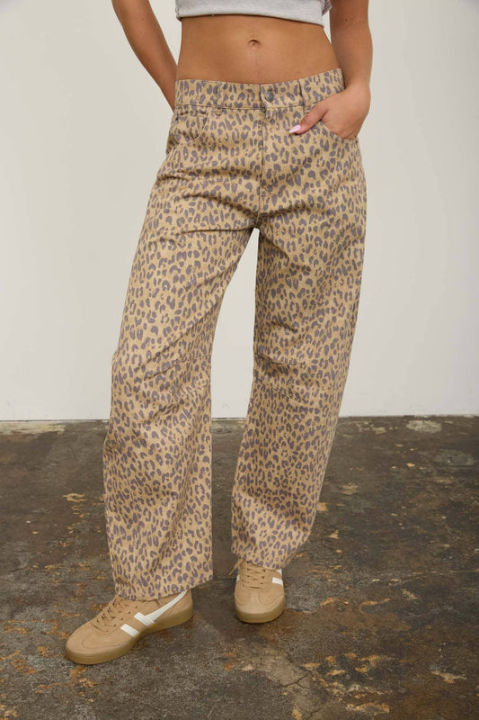 Leopard Print Barrel Jeans