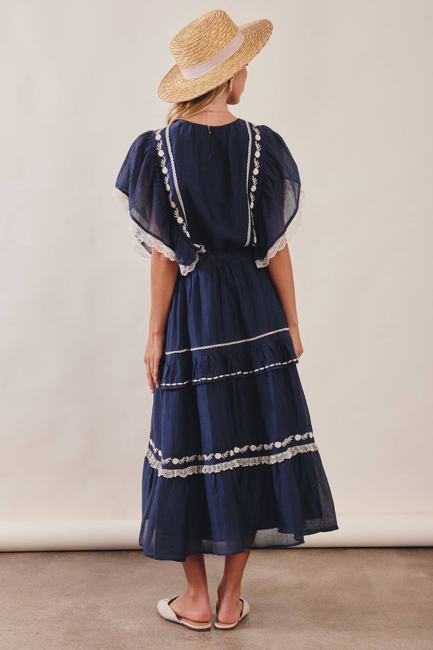 The Lace Trimmed Embroidered Tiered Maxi Skirt