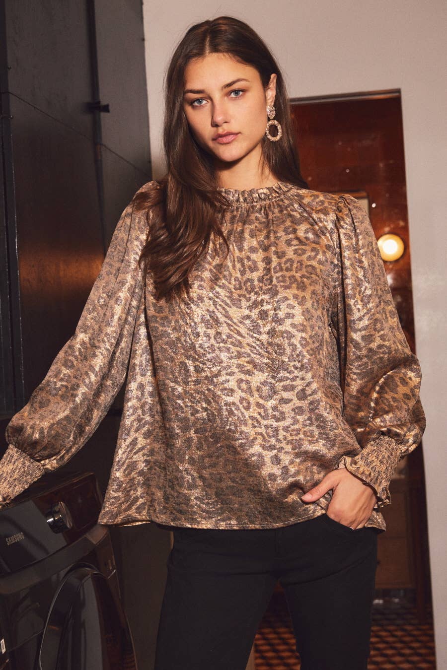 Metallic Leopard Print Blouse