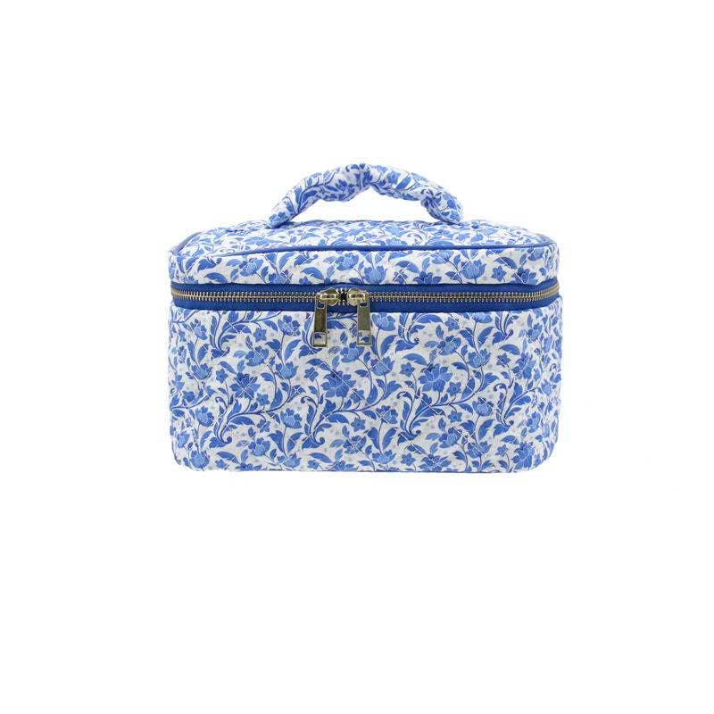 Karma Blue Floral Toile Quilted Makeup Bag