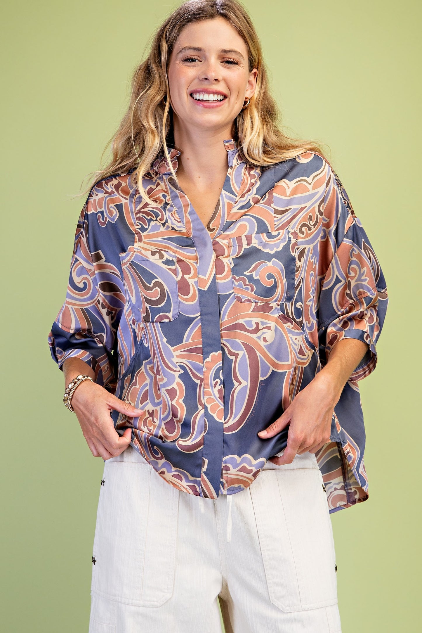 Printed Button Down Blouse