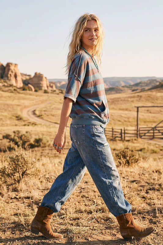 Oversized Stripe Terry Sweatshirt Top