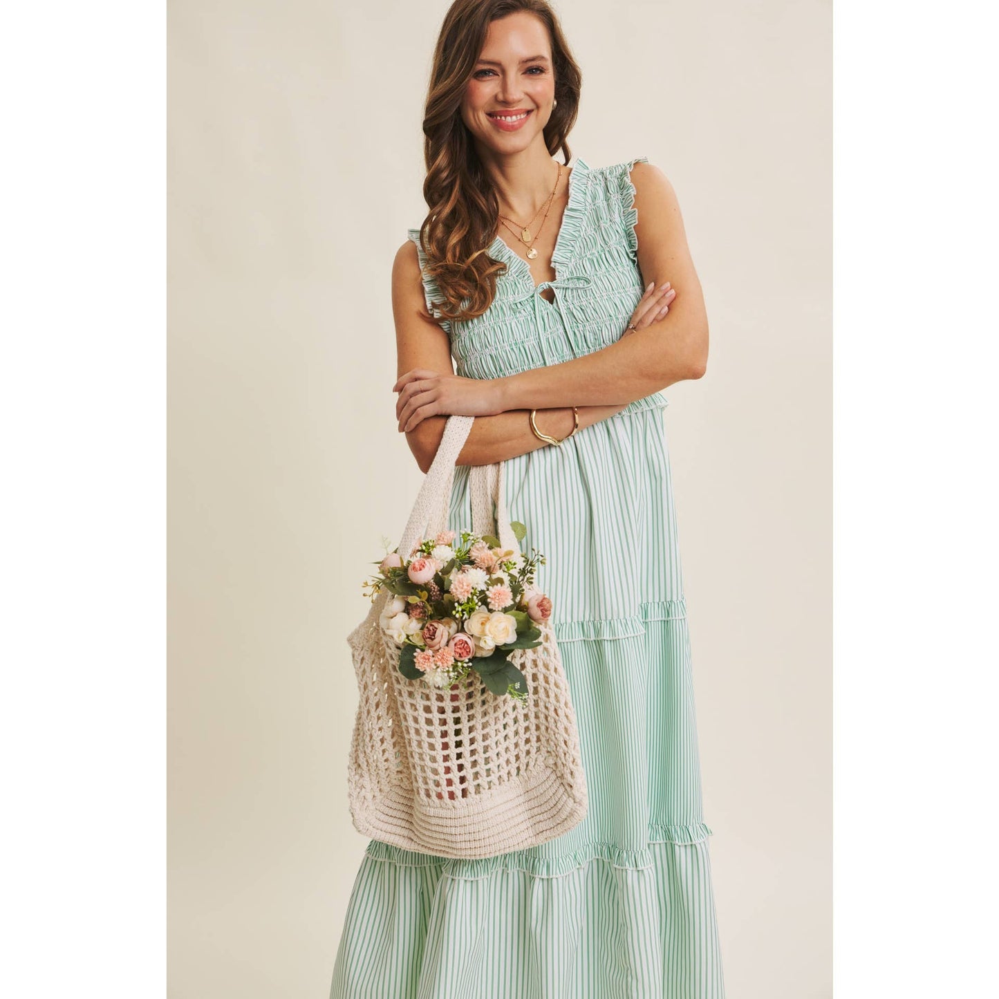 Kelly Striped Smocked Midi Dress