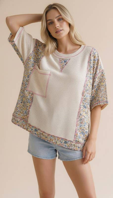 Floral Color Block Plus Top