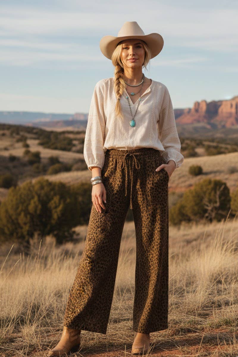 Leopard Wide Leg Drawstring Pants