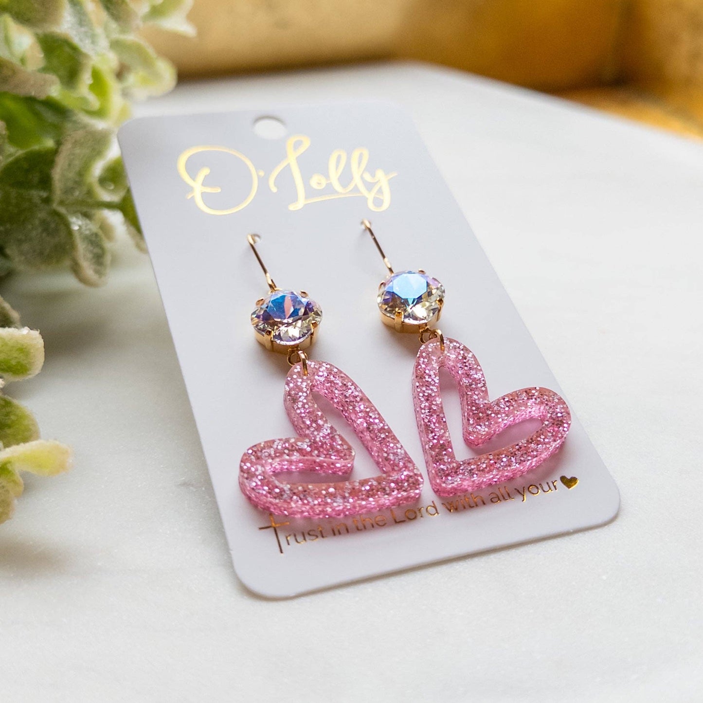 Pink Glitter Open Heart Earring