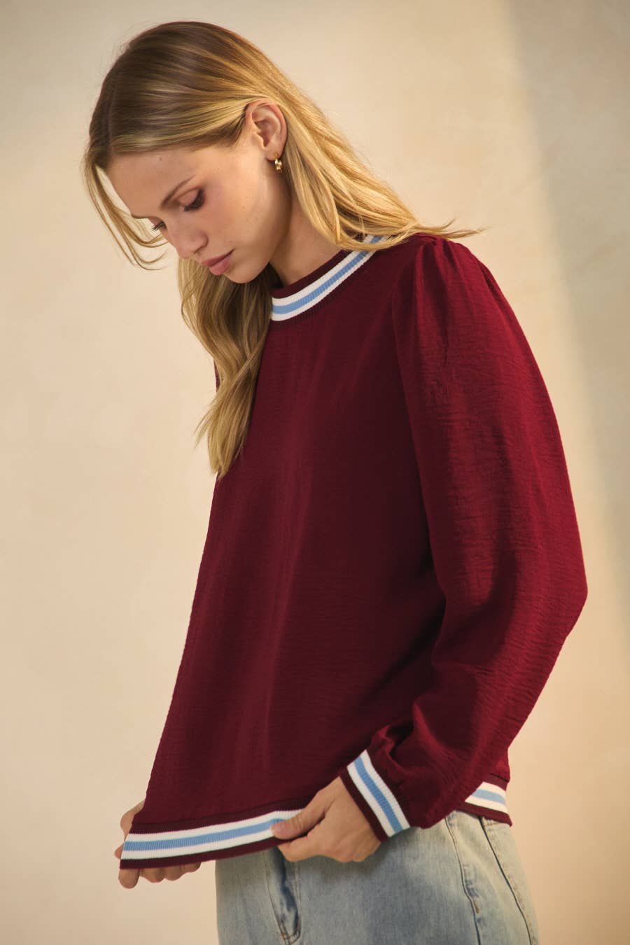 Sid Striped Trim Top