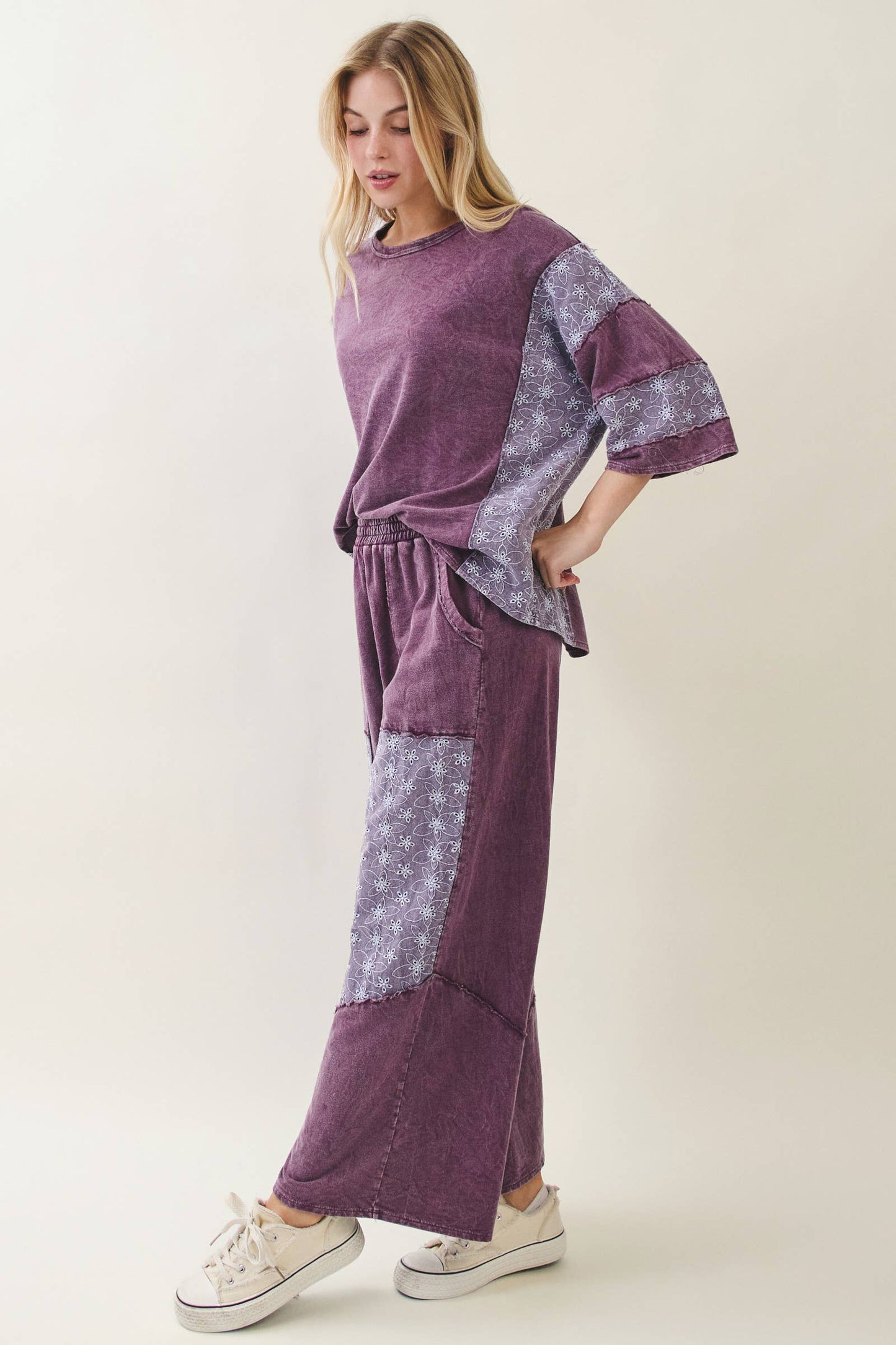 Mineral Washed Eyelet Lace Pants