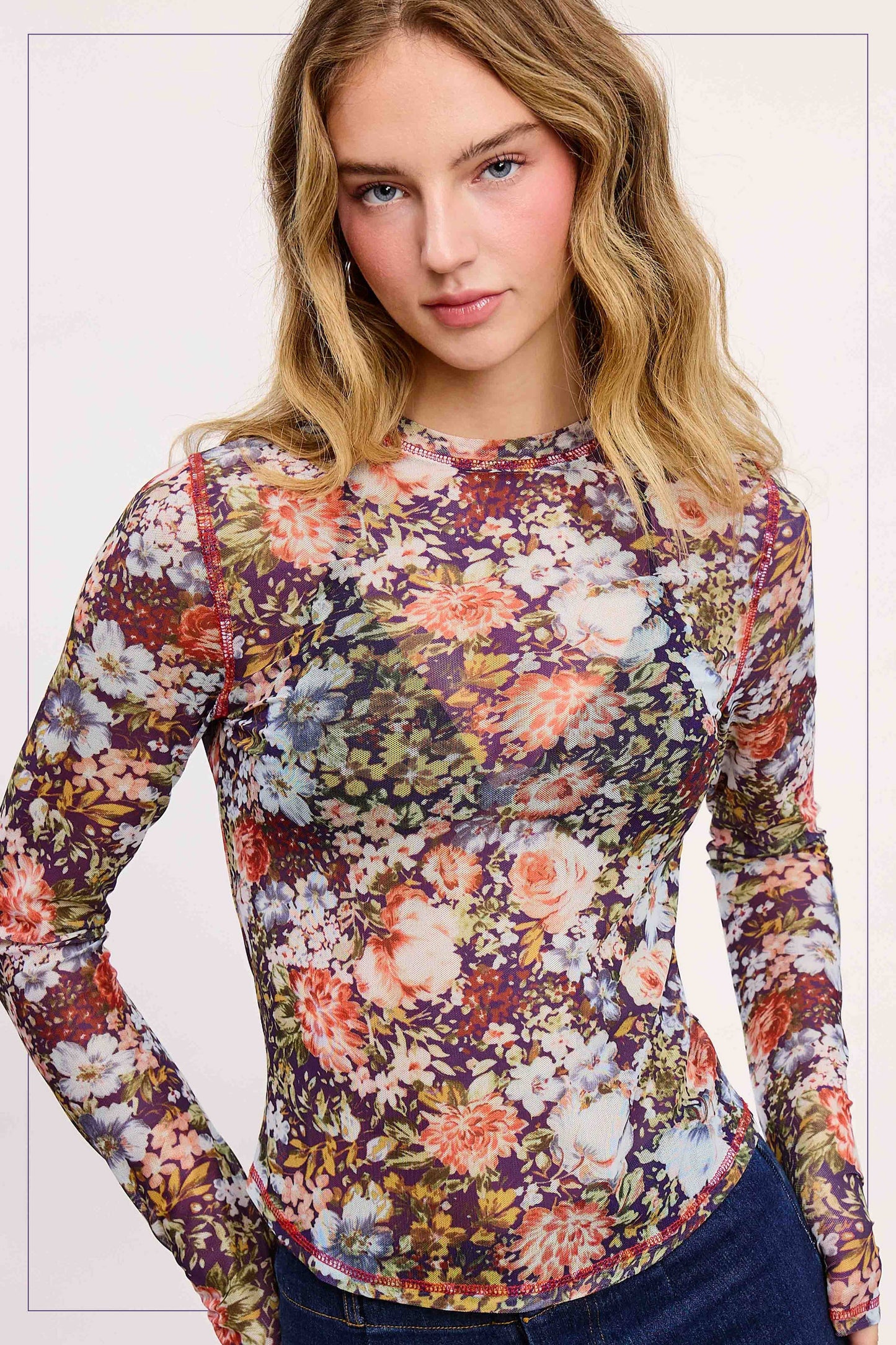 Semi Sheer Floral Layering Top