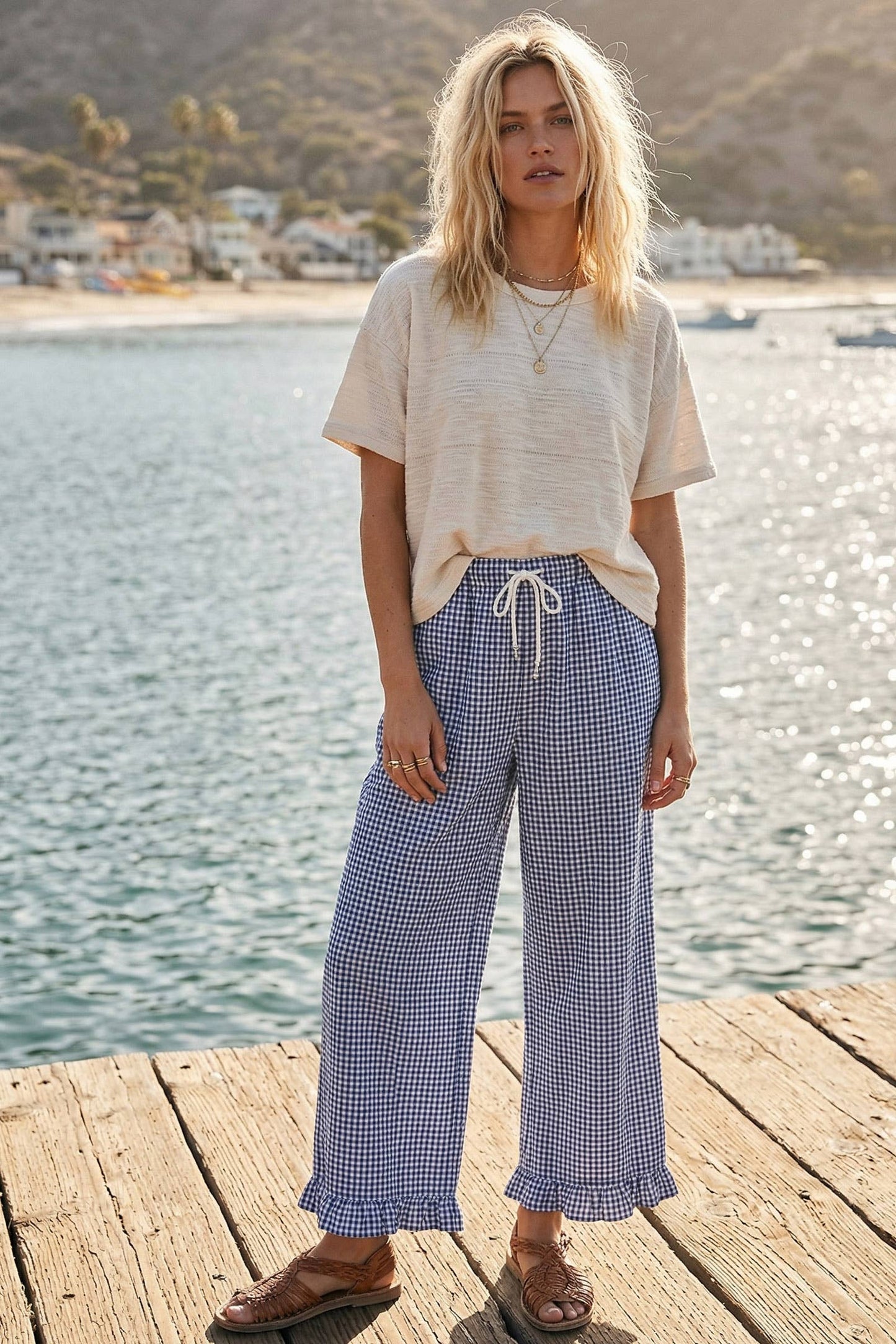 Gingham Drawstring Pants