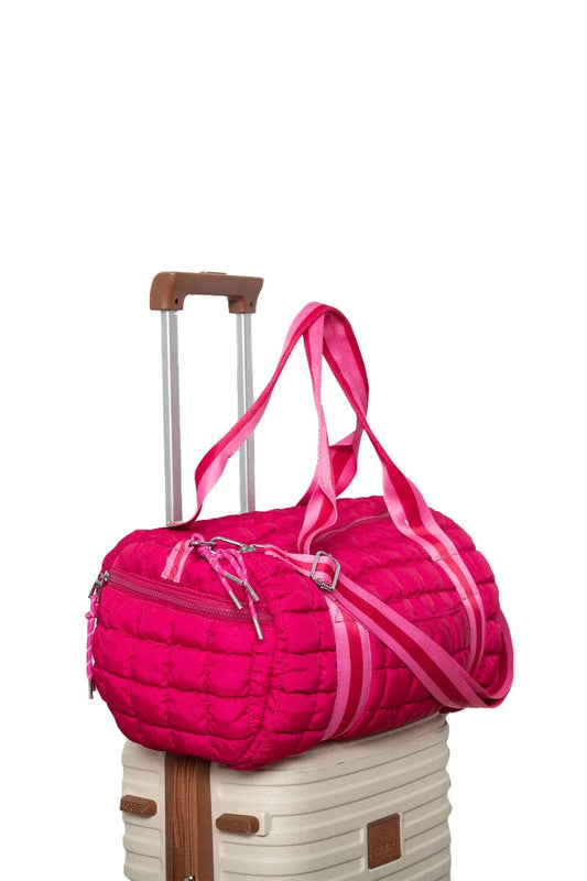 Hot Pink Striped Quilted Duffel Bag