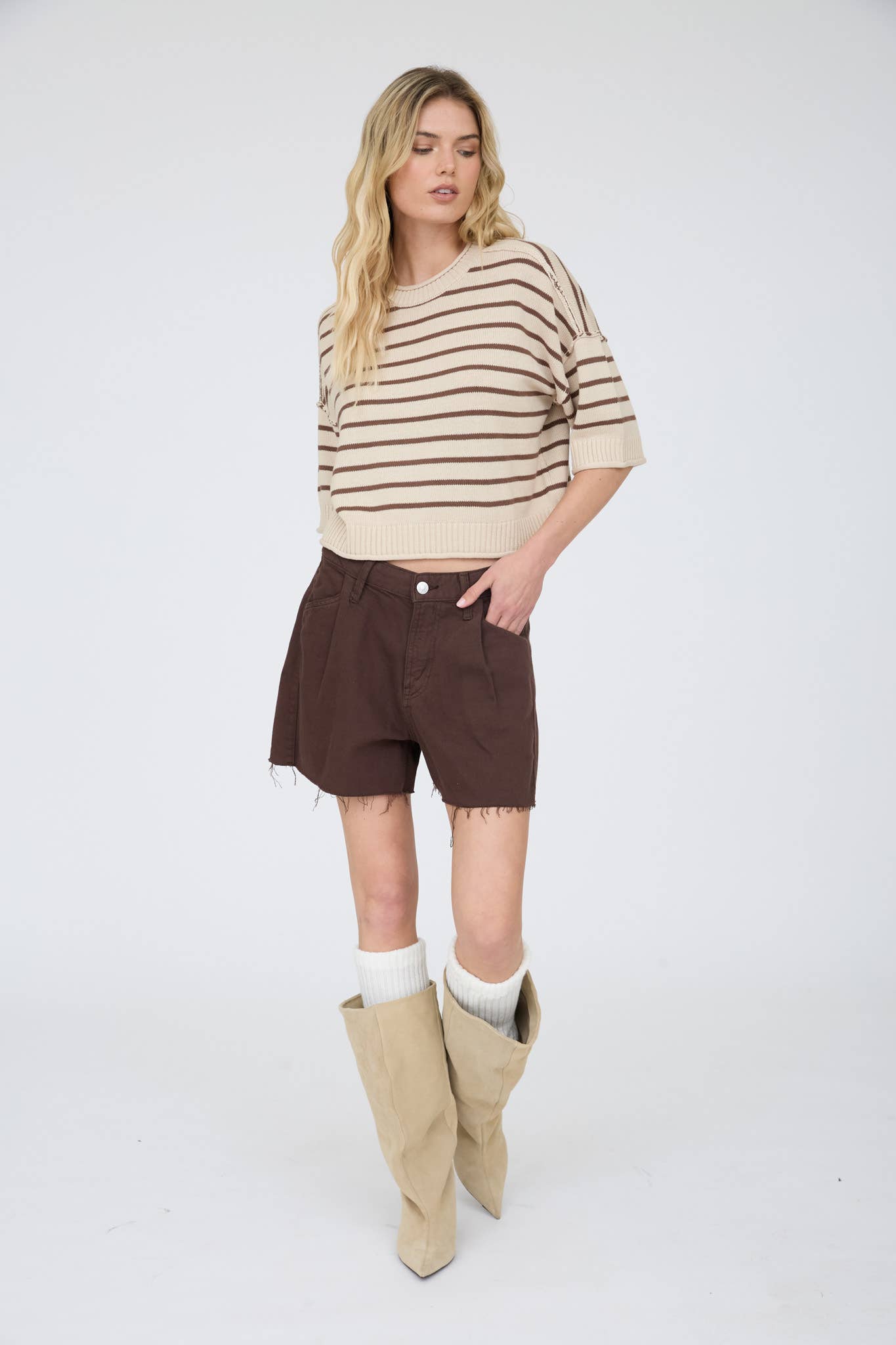 Annie Striped Raw Edge Sweater