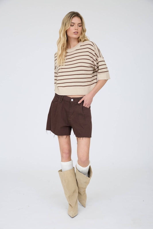 Annie Striped Raw Edge Sweater