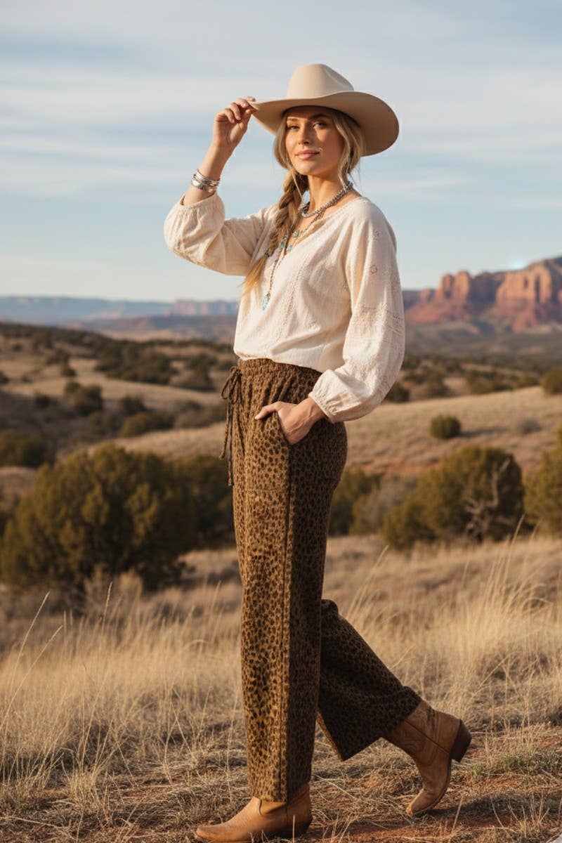 Leopard Wide Leg Drawstring Pants