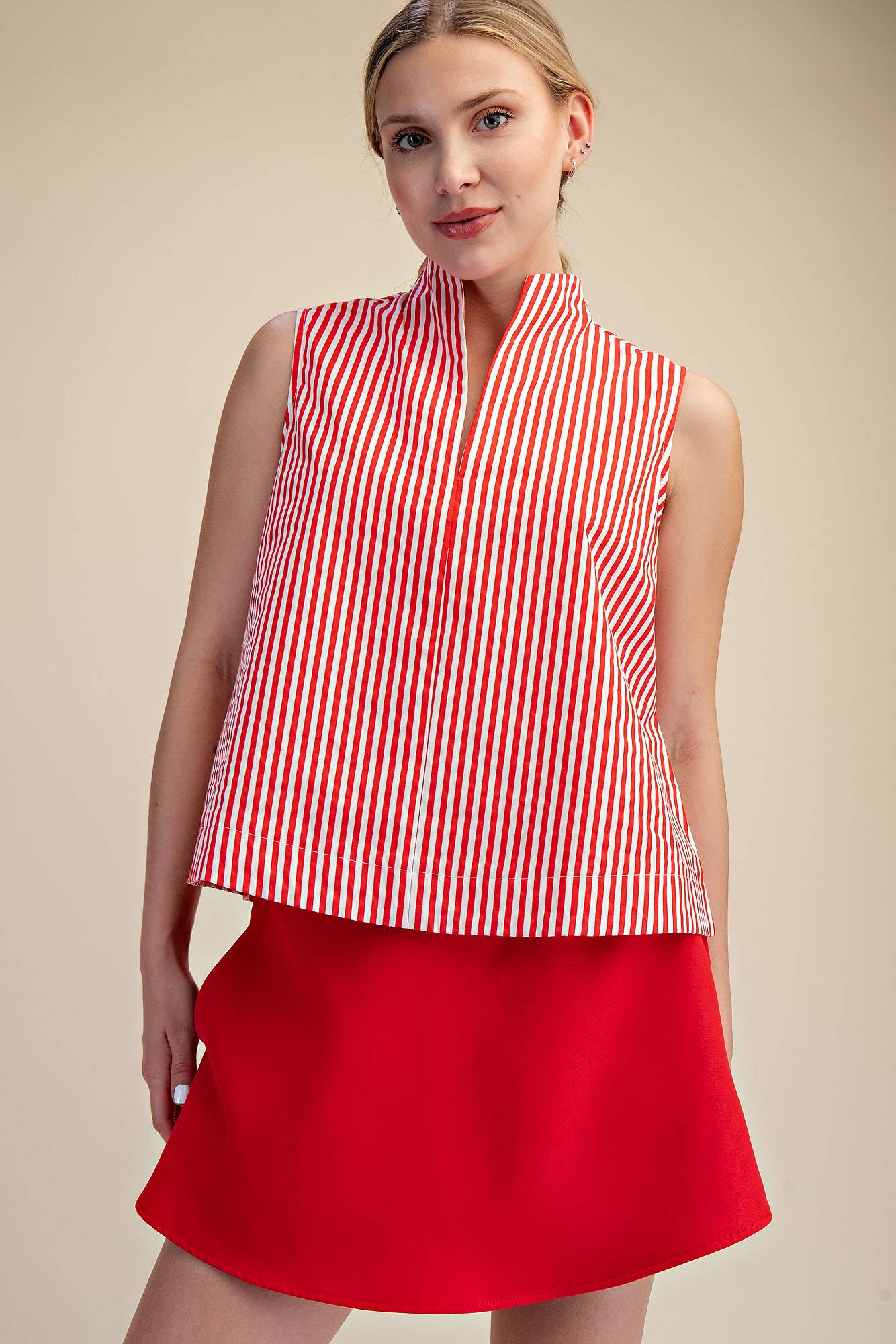 Jada Striped Sleeveless Collared Top