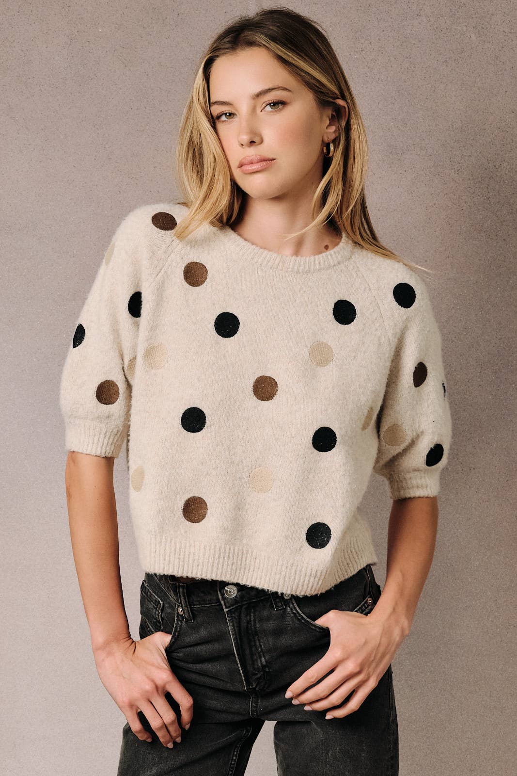 Soft Fuzzy Polka Dot Sweater