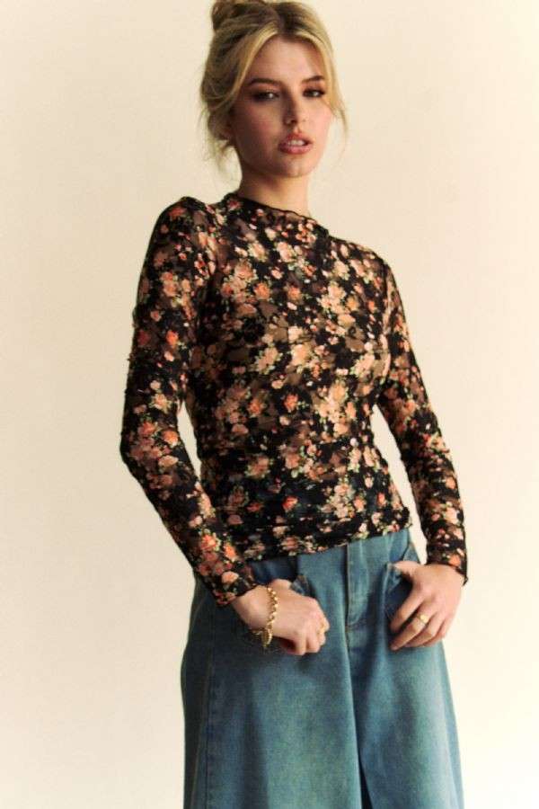 Floral Mesh Layering Top