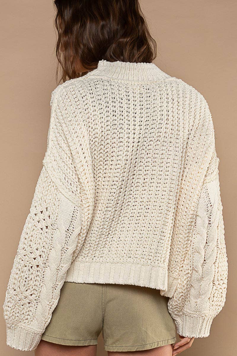 Luna Mock Neck Cable Sweater