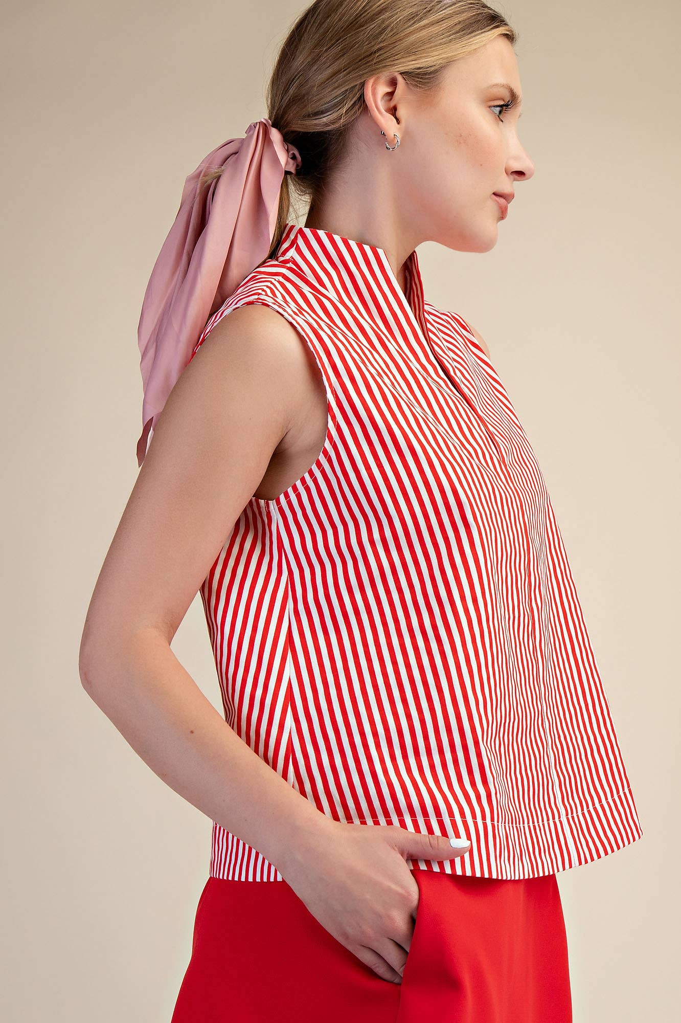 Jada Striped Sleeveless Collared Top