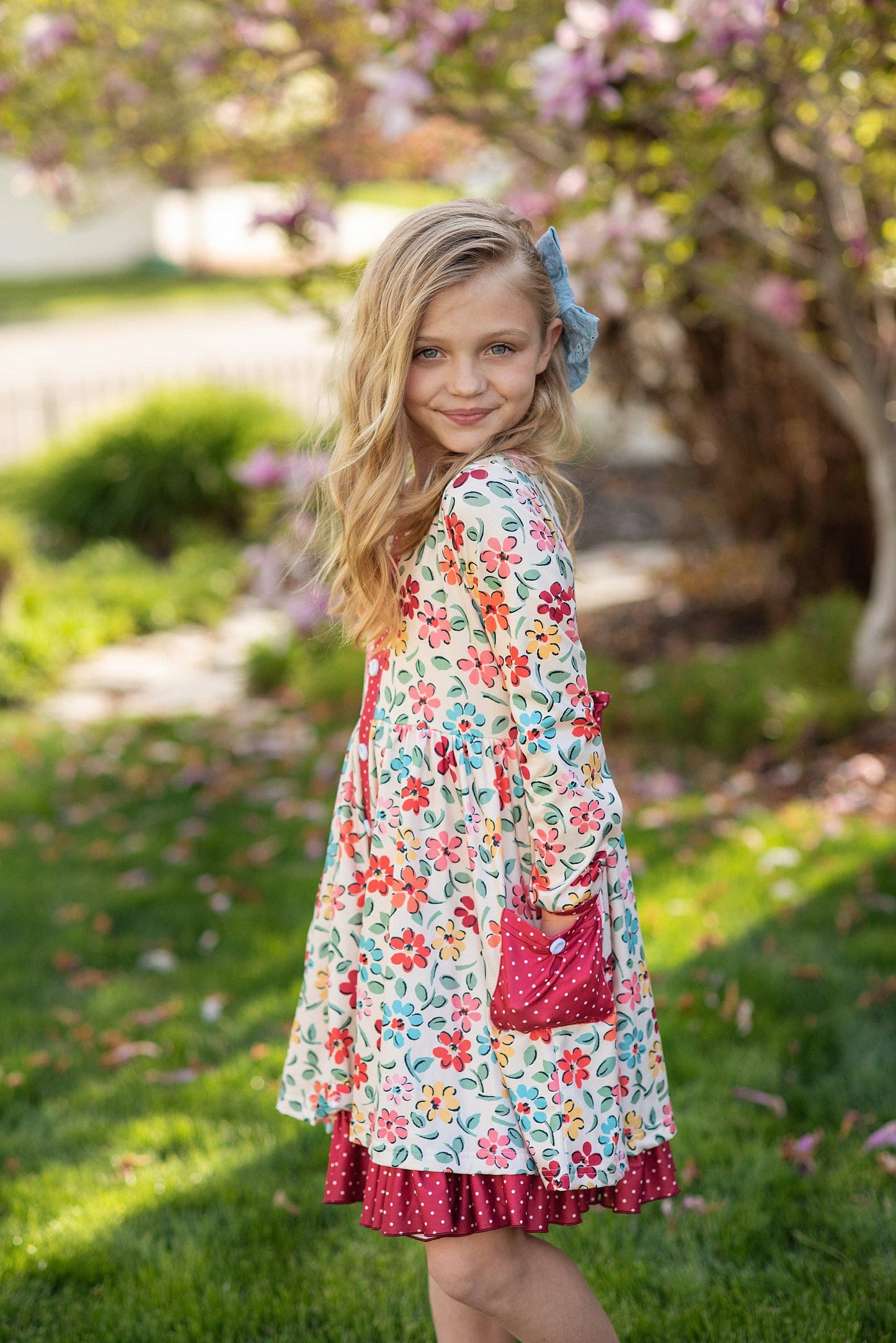 Tessy Floral Ruffle Button Pocket Dress